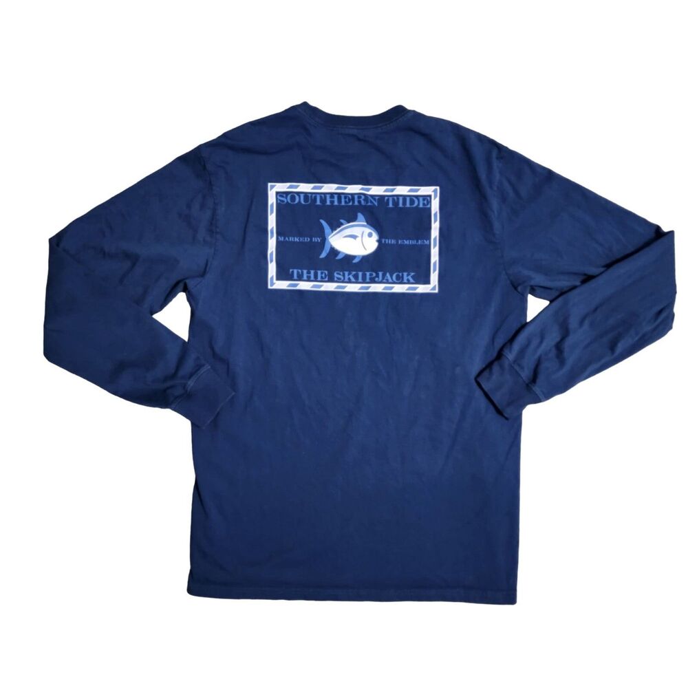 Southern Tide Men's Blue Long Sleeve Crew Neck Double Sided T-Shirt Size Medium